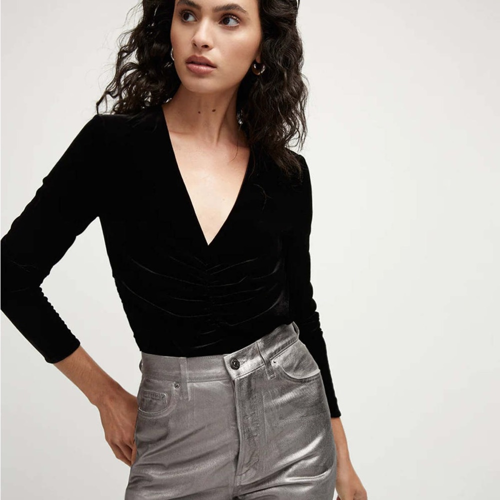 Veronica Beard Pelona Velvet Ruched Top